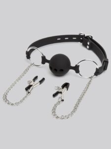 DOMINIX Deluxe Large Breathable Ball Gag with Nipple Clamps — Lingerie • Black Australia DOMINIX Deluxe Large Breathable Ball Gag with Nipple Clamps — Lingerie • Black