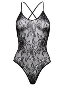 Lovehoney Lingerie Lovehoney Black Crotchless Lace Spaghetti Strap Body - One size — Lingerie • Black