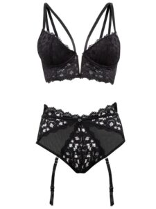 Lovehoney Lingerie Lovehoney Parisienne Black Lace Plunge Longline Bra Set - Medium — Lingerie • Black