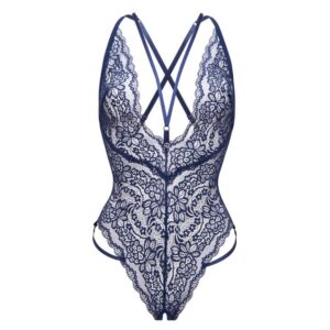 Lovehoney Lingerie Lovehoney Plus Size Late Night Liaison Blue Crotchless Lace Body - One Size Queen — Lingerie • Navy