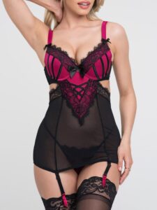 Lovehoney Lingerie Lovehoney Boudoir Belle Cherry Cut-Out Chemise Set - Large — Lingerie • Black Australia Lovehoney Lingerie Lovehoney Boudoir Belle Cherry Cut-Out Chemise Set - Large — Lingerie • Black