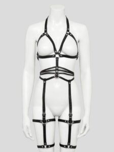 DOMINIX Deluxe Leather Full Body and Leg Harness — Lingerie • Black