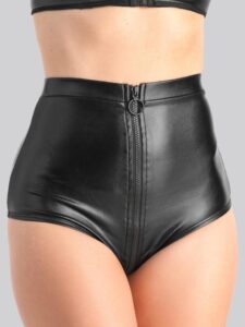 Lovehoney Lingerie Lovehoney Fierce Wet Look High-Waisted Knickers - Large — Erotic • Black