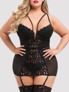 Lovehoney Lingerie Lovehoney Plus Size Parisienne Black Lace Plunge Chemise - 5X / 6X — Lingerie • Black