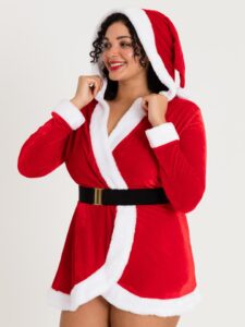 Lovehoney Fantasy Plus Size Santa Cutie Hooded Wrap Dress - One Size Curve — Lingerie • Red