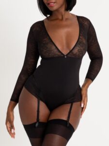 Lovehoney Lingerie Lovehoney Hourglass Black Smoothing Long Sleeve Crotchless Body - Large — Lingerie • Black