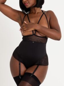 Lovehoney Lingerie Lovehoney Hourglass Black Smoothing Open-Cup Crotchless Body - Large — Lingerie • Black