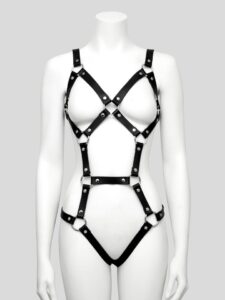 DOMINIX Deluxe Leather Caged Harness — Lingerie • Black