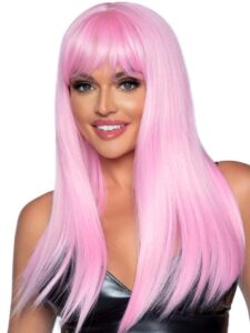 Leg Avenue Pink Straight Long Wig With Fringe - One size — Wigs • Hot Pink