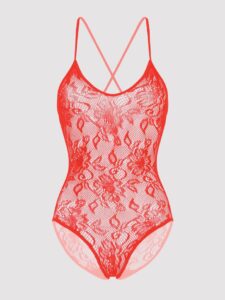 Lovehoney Lingerie Lovehoney Red Crotchless Lace Spaghetti Strap Body - One size — Lingerie • Red