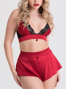 Lovehoney Lingerie Lovehoney Empress Red Satin Bra and French Knicker Set - Small — Lingerie • Red