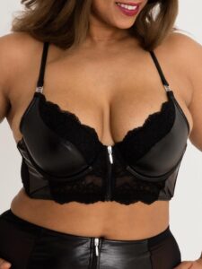 Lovehoney Lingerie Lovehoney Plus Size Fierce Wet Look and Lace Zip-Up Bra - 1X / 2X — Lingerie • Black Australia Lovehoney Lingerie Lovehoney Plus Size Fierce Wet Look and Lace Zip-Up Bra - 1X / 2X — Lingerie • Black