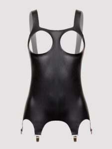 LATE X Latex Open Cup Basque with Suspenders - Medium — Lingerie • Black