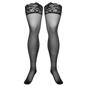 Lovehoney Lingerie Lovehoney Plus Size Sheer Black Lace Top Hold-Ups - One Size Queen — Lingerie • Black