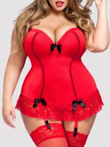 Lovehoney Lingerie Lovehoney Plus Size Seduce Me Red Push-Up Basque Set - 1X / 2X — Lingerie • Red