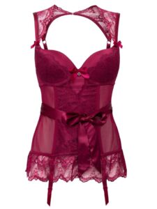 Lovehoney Lingerie Lovehoney Moonlight Wine Plunge Basque Set - Medium — Lingerie • Red