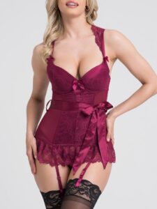 Lovehoney Lingerie Lovehoney Moonlight Wine Plunge Basque Set - Large — Lingerie • Red