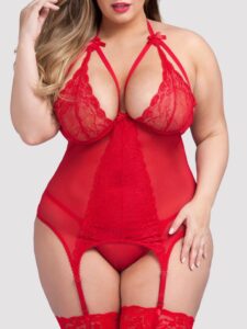 Lovehoney Lingerie Lovehoney Plus Size Wild Romance Red Basque Set - One Size Queen — Lingerie • Red