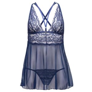 Lovehoney Lingerie Lovehoney Plus Size Late Night Liaison Blue Lace Babydoll Set - One Size Queen — Lingerie • Navy