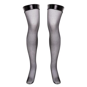 Lovehoney Lingerie Lovehoney Plus Size PVC Top Fishnet Stockings - One Size Queen — Lingerie • Black
