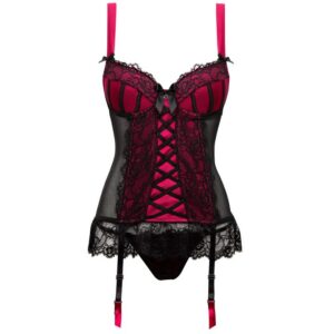 Lovehoney Lingerie Lovehoney Boudoir Belle Cherry Push-Up Basque Set - Small — Lingerie • Black