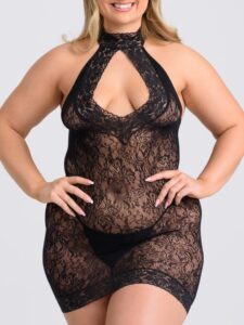 Lovehoney Lingerie Lovehoney Plus Size Black Lace Keyhole Front Mini Dress - One Size Queen — Erotic • Black