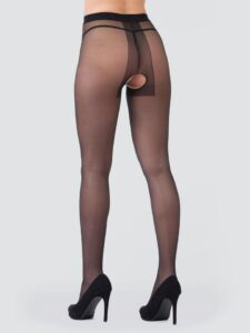 Lovehoney Lingerie Lovehoney Black Sheer Crotchless Tights - One size — Lingerie • Black