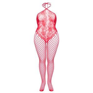 Lovehoney Lingerie Lovehoney Plus Size Treasure Chest Fishnet Crotchless Bodystocking - One Size Queen — Lingerie • Red