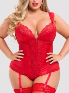 Lovehoney Lingerie Lovehoney Plus Size Treasure Me Red Push-Up Basque Set - 5X / 6X — Lingerie • Red