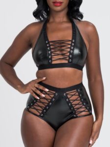 Lovehoney Lingerie Lovehoney Fierce Leather-Look Lace-Up Bra Set t - Large — Lingerie • Black Australia Lovehoney Lingerie Lovehoney Fierce Leather-Look Lace-Up Bra Set t - Large — Lingerie • Black