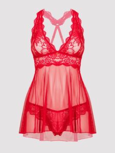 Lovehoney Lingerie Lovehoney Plus Size Bombshell Red Lace Babydoll Set - 5X / 6X — Lingerie • Red