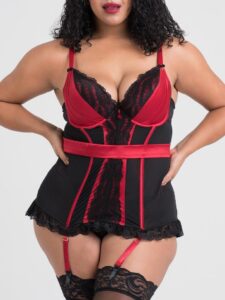 Lovehoney Lingerie Lovehoney Plus Size Empress Red Satin and Lace Basque Set - 1X / 2X — Lingerie • Red