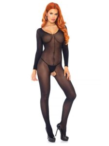 Leg Avenue Black Sheer Long Sleeve Crotchless Bodystocking - One size — Lingerie • Black Australia Leg Avenue Black Sheer Long Sleeve Crotchless Bodystocking - One size — Lingerie • Black