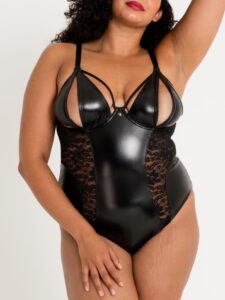 Lovehoney Lingerie Lovehoney Plus Size Fierce Muse Wet Look Crotchless Body - 1X / 2X — Lingerie • Black