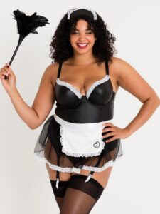 Lovehoney Fantasy Plus Size Deluxe Wet Look French Maid Costume - 1X / 2X — Lingerie • Black Australia Lovehoney Fantasy Plus Size Deluxe Wet Look French Maid Costume - 1X / 2X — Lingerie • Black