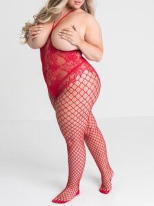 Lovehoney Lingerie Lovehoney Plus Size Treasure Chest Fishnet Crotchless Bodystocking - One Size Curve — Lingerie • Red
