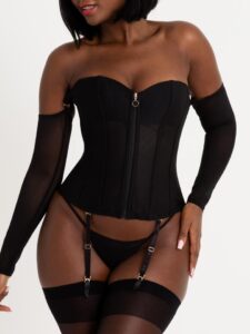 Lovehoney Lingerie Lovehoney Secret Silhouette Black Steel-Boned Long Sleeve Corset - Medium — Lingerie • Black Australia Lovehoney Lingerie Lovehoney Secret Silhouette Black Steel-Boned Long Sleeve Corset - Medium — Lingerie • Black
