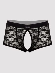 LHM Black Lace Open Front and Back Boxer Shorts - XXL — Lingerie • Black