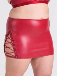 Lovehoney Lingerie Lovehoney Plus Size Fierce Leather Look Lace-Up Red Skirt - 1X / 2X — Lingerie • Red