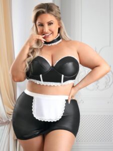 Fantasy Lingerie Plus Size Five Star Service Wet Look Maid Costume - 1X / 2X — Lingerie • Black