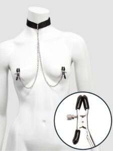 Lovehoney BASICS BASICS Collar with Nipple Clamps — Erotic • Black