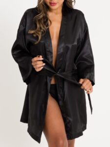Lovehoney Lingerie Lovehoney Short Black Satin Robe - One size — Lingerie • Black
