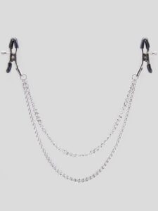 Bondage Boutique Adjustable Nipple Clamps with Double Chain — Sex Toys • Silver