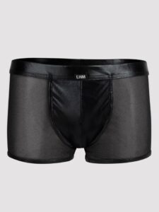LHM Wet Look and Sheer Mesh Boxer Shorts - S / M — Lingerie • Black