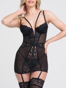 Lovehoney Lingerie Lovehoney Parisienne Black Lace Plunge Chemise - Large — Lingerie • Black
