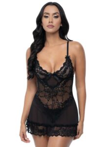 Oh La La Cheri Black Lace Babydoll Set - XL — Lingerie • Black Australia Oh La La Cheri Black Lace Babydoll Set - XL — Lingerie • Black