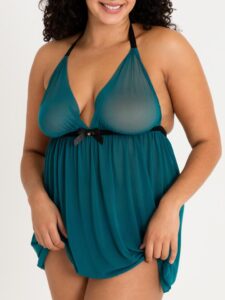 Lovehoney Lingerie Lovehoney Plus Size Barely There Sheer Green Babydoll Set - One Size Queen — Lingerie • Green