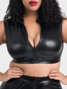 Lovehoney Lingerie Lovehoney Plus Size Fierce Black Wet Look Zip-Up Crop Top - 3X / 4X — Lingerie • Black Australia Lovehoney Lingerie Lovehoney Plus Size Fierce Black Wet Look Zip-Up Crop Top - 3X / 4X — Lingerie • Black
