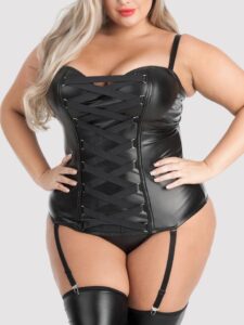 Lovehoney Lingerie Lovehoney Plus Size Fierce Leather-Look Basque Set - 5X / 6X — Lingerie • Black Australia Lovehoney Lingerie Lovehoney Plus Size Fierce Leather-Look Basque Set - 5X / 6X — Lingerie • Black
