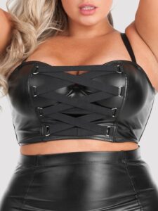 Lovehoney Lingerie Lovehoney Plus Size Fierce Leather-Look Longline Bra - 1X / 2X — Lingerie • Black